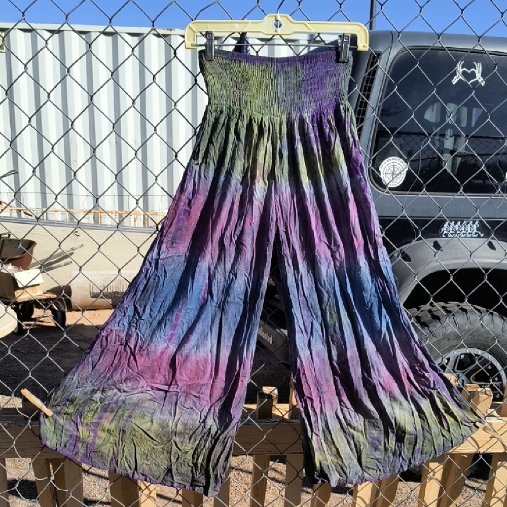 100% Rayon Brand New Wide Leg Hand Dyed Elastic Waist Palazzo Pants M - L